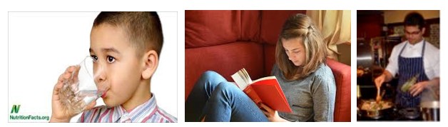 a person drinking, a person reading, a person cooking