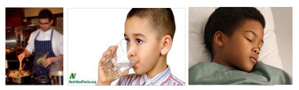 a person cooking, a person drinking, a person sleeping