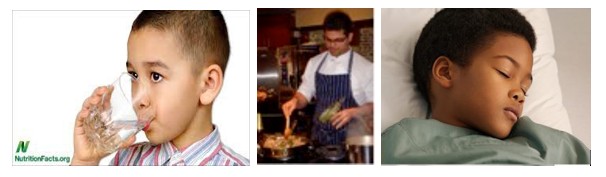 a person drinking, a person cooking, a person sleeping