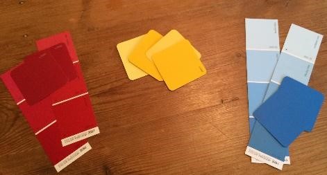 red, yellow, and blue pain chips